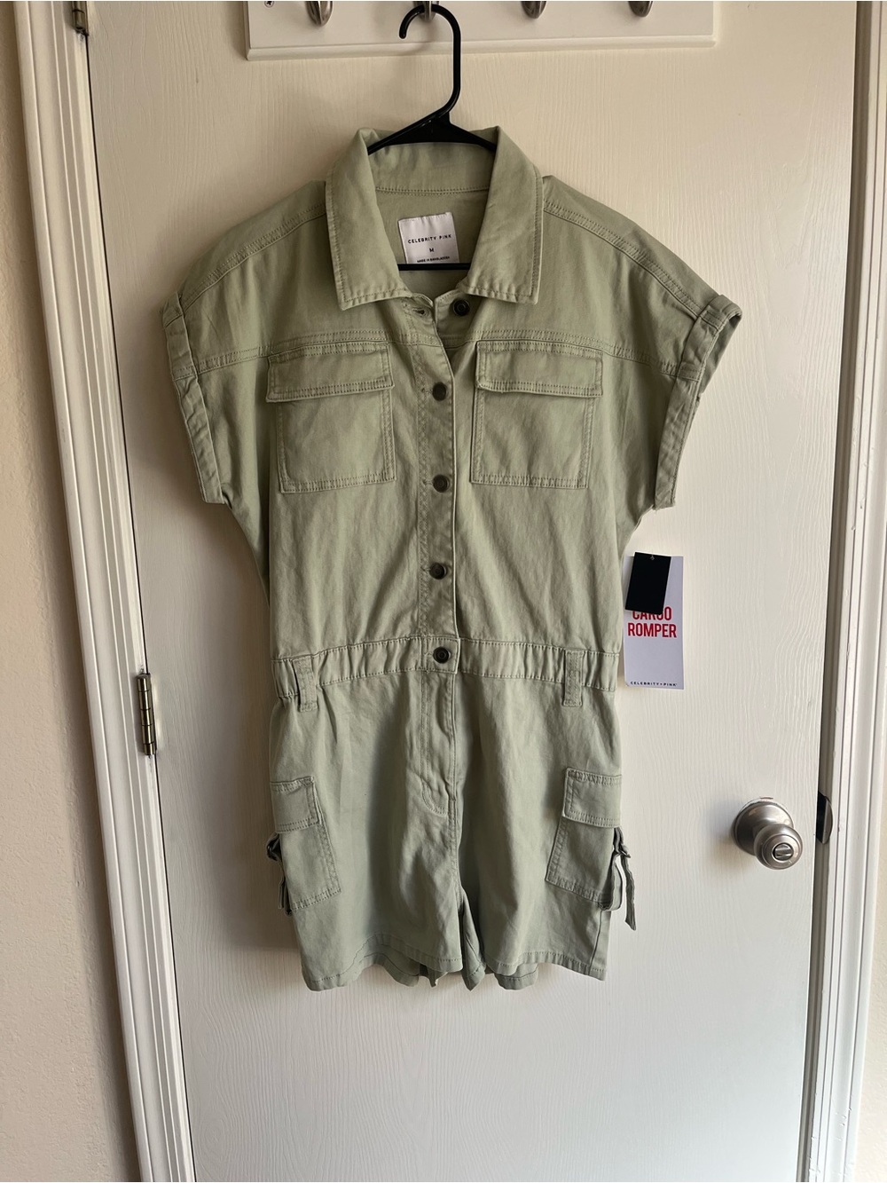 Celebrity Pink Sage Green Utility Romper